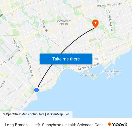 Long Branch Go to Sunnybrook Health Sciences Centre map