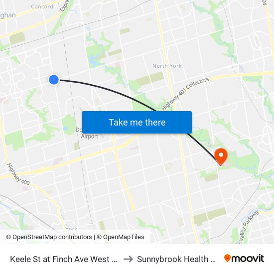 Keele St at Finch Ave West - Finch West Station to Sunnybrook Health Sciences Centre map