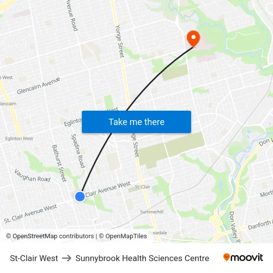 St-Clair West to Sunnybrook Health Sciences Centre map