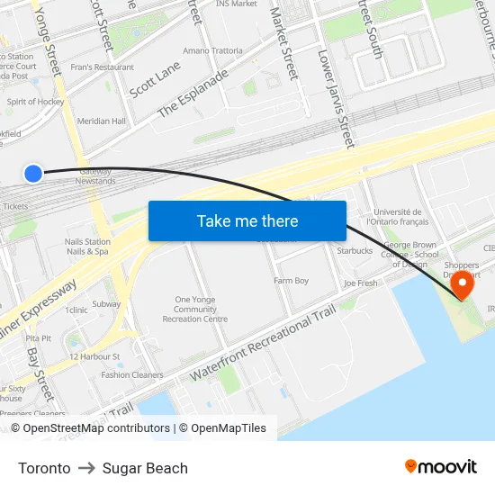 Toronto to Sugar Beach map
