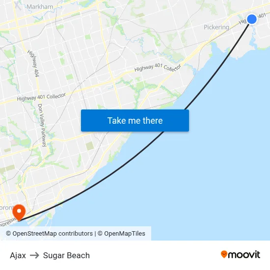 Ajax to Sugar Beach map