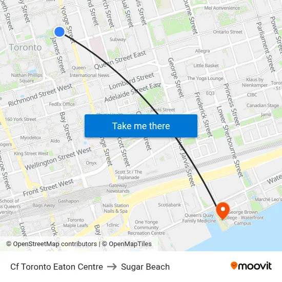 Cf Toronto Eaton Centre to Sugar Beach map