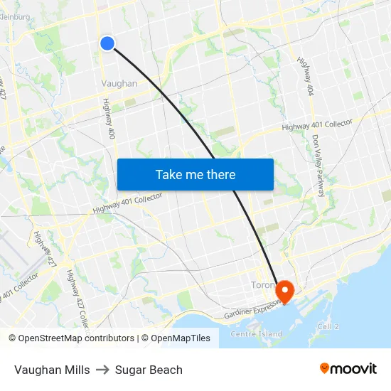 Vaughan Mills to Sugar Beach map