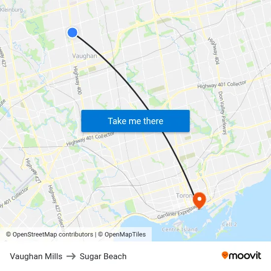 Vaughan Mills to Sugar Beach map