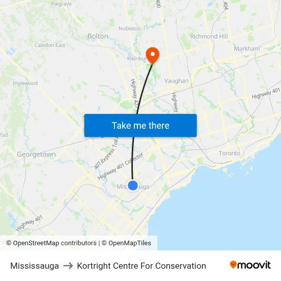 Mississauga to Kortright Centre For Conservation map