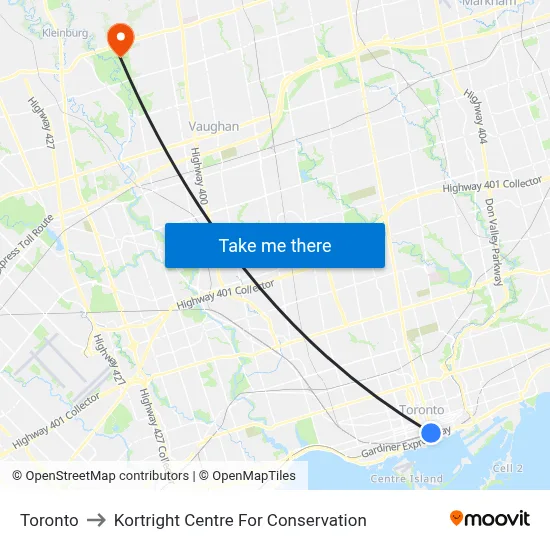 Toronto to Kortright Centre For Conservation map