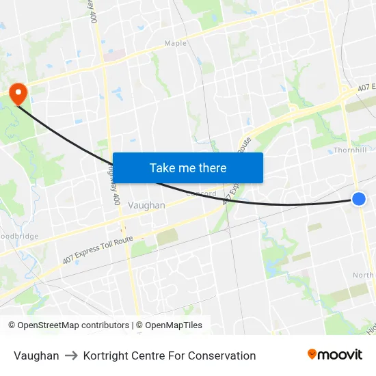 Vaughan to Kortright Centre For Conservation map