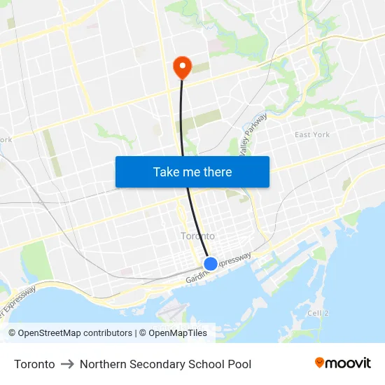 Toronto to Northern Secondary School Pool map