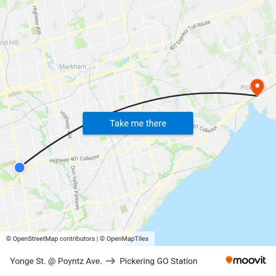 Yonge St. @ Poyntz Ave. to Pickering GO Station map