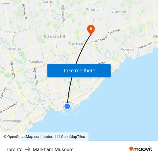 Toronto to Markham Museum map