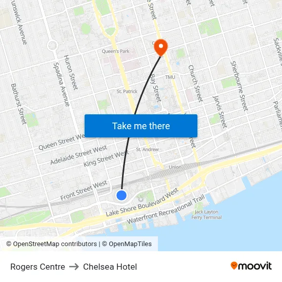 Rogers Centre to Chelsea Hotel map