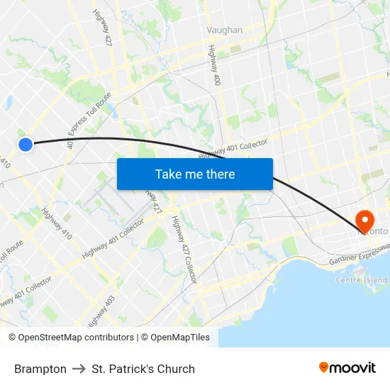 Brampton to St. Patrick's Church map