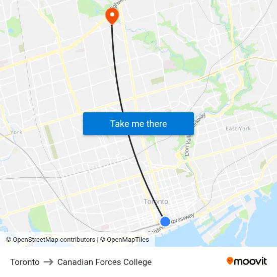 Toronto to Canadian Forces College map