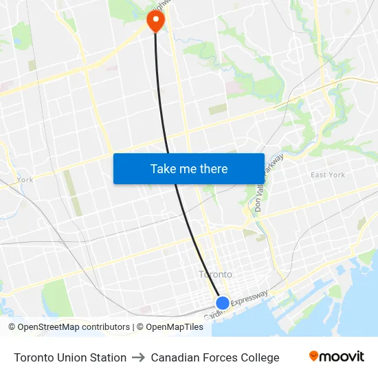 Toronto Union Station to Canadian Forces College map