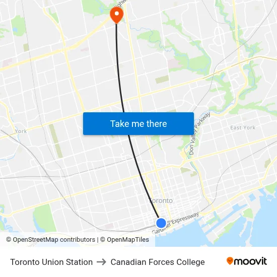 Toronto Union Station to Canadian Forces College map