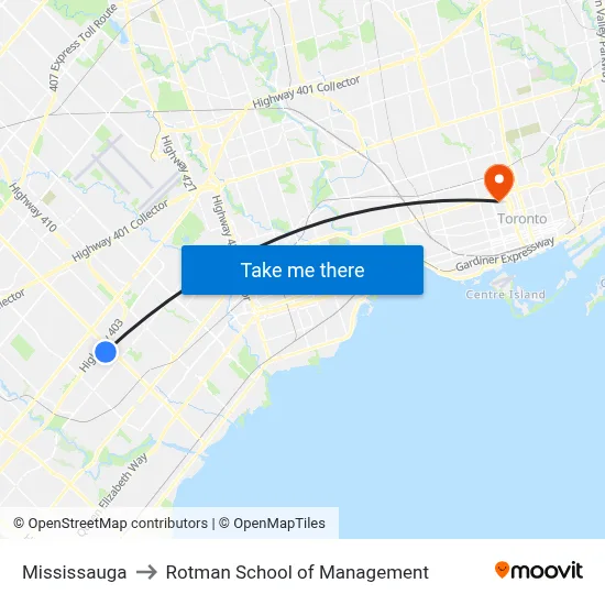 Mississauga to Rotman School of Management map