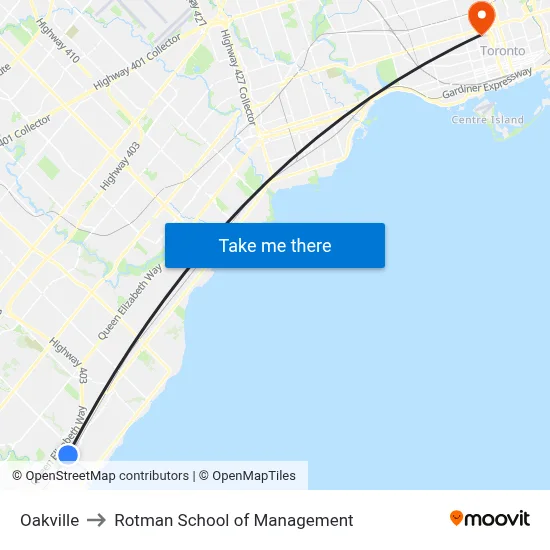 Oakville to Rotman School of Management map