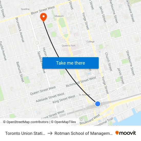 Toronto Union Station to Rotman School of Management map