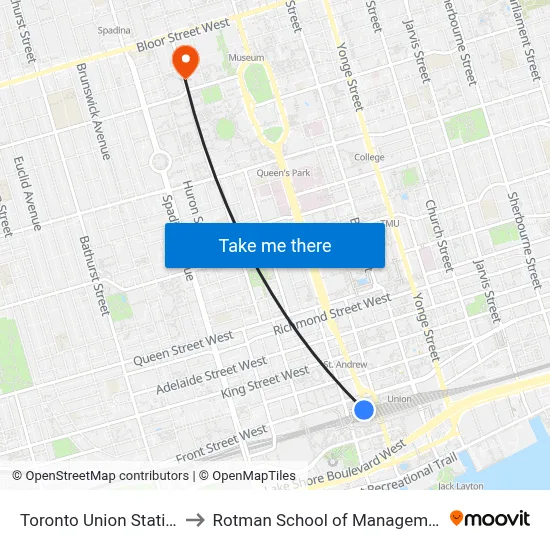Toronto Union Station to Rotman School of Management map