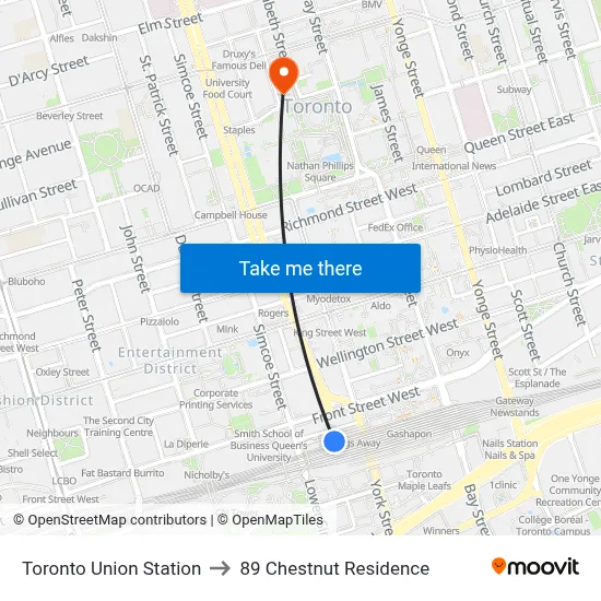 Toronto Union Station to 89 Chestnut Residence map