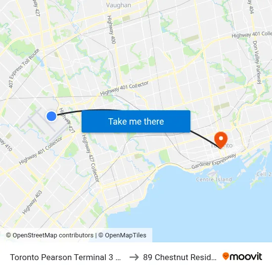 Toronto Pearson Terminal 3 Station to 89 Chestnut Residence map