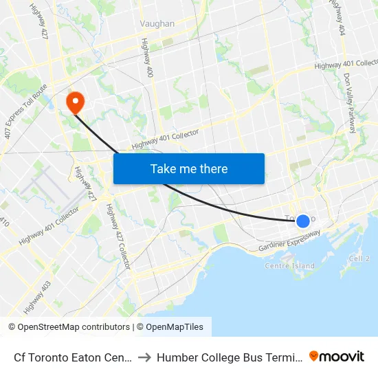 Cf Toronto Eaton Centre to Humber College Bus Terminal map