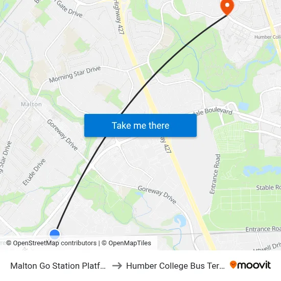 Malton Go Station Platform 4 to Humber College Bus Terminal map