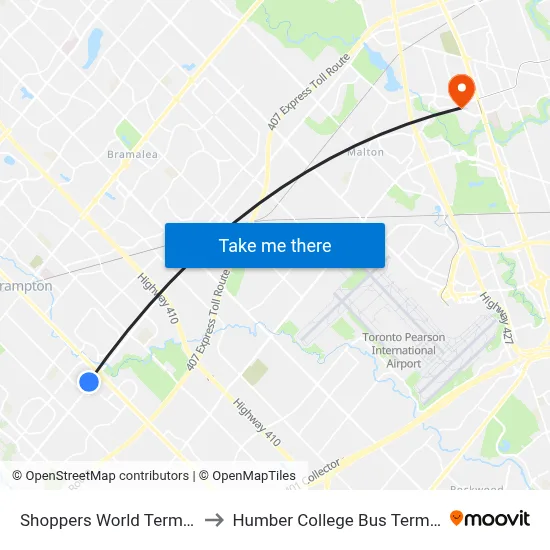 Shoppers World Terminal to Humber College Bus Terminal map