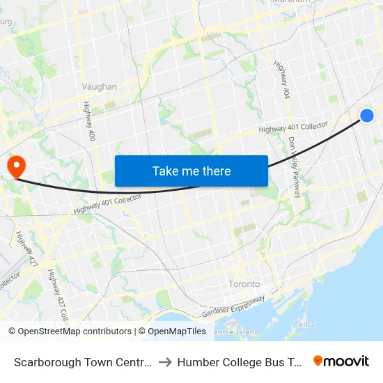 Scarborough Town Centre-West to Humber College Bus Terminal map