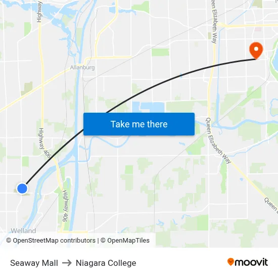 Seaway Mall to Niagara College map