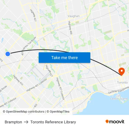 Brampton to Toronto Reference Library map