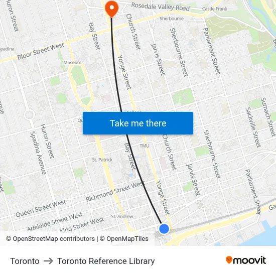 Toronto to Toronto Reference Library map