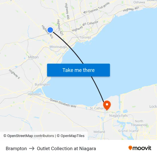 Brampton to Outlet Collection at Niagara map