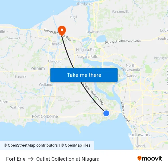 Fort Erie to Outlet Collection at Niagara map