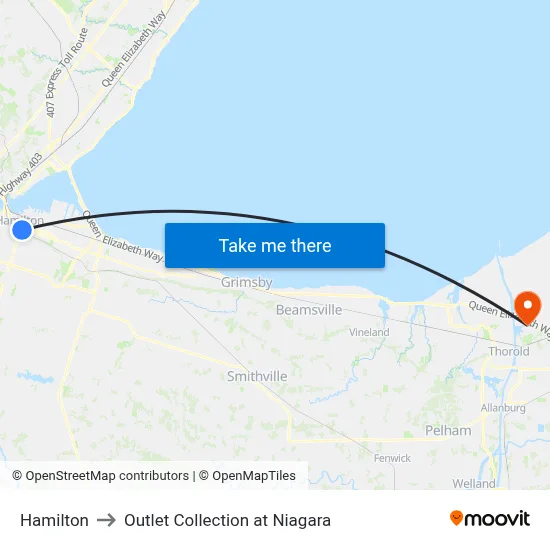 Hamilton to Outlet Collection at Niagara map