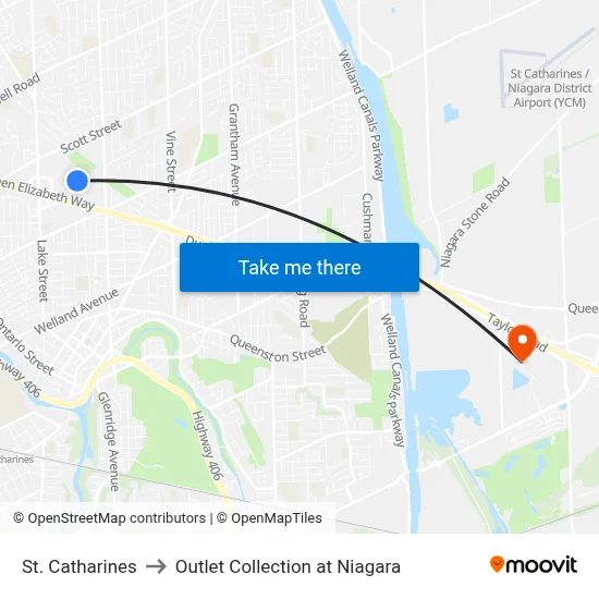 St. Catharines to Outlet Collection at Niagara map
