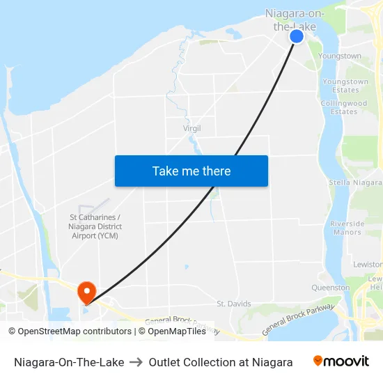 Niagara-On-The-Lake to Outlet Collection at Niagara map