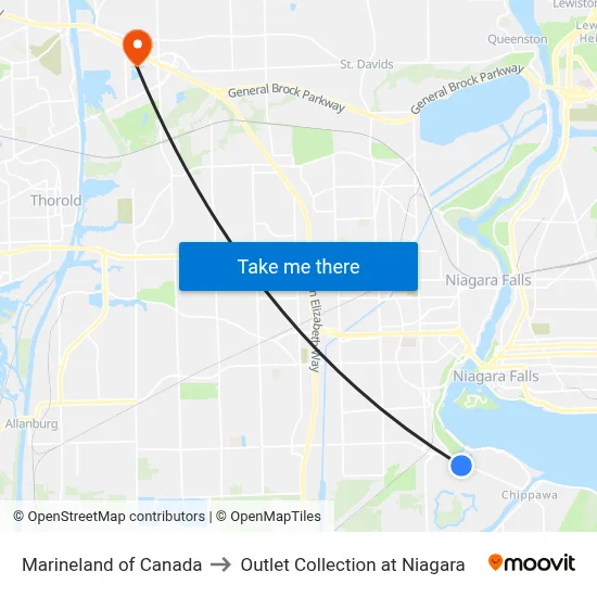 Marineland of Canada to Outlet Collection at Niagara map