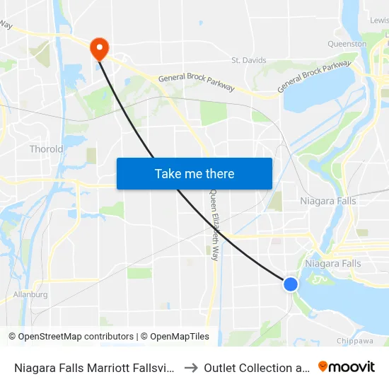 Niagara Falls Marriott Fallsview Hotel Spa to Outlet Collection at Niagara map
