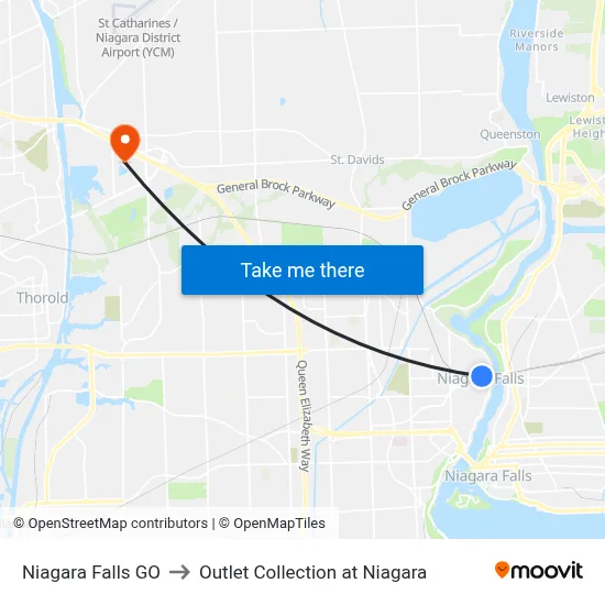 Niagara Falls GO to Outlet Collection at Niagara map