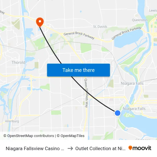 Niagara Fallsview Casino Resort to Outlet Collection at Niagara map