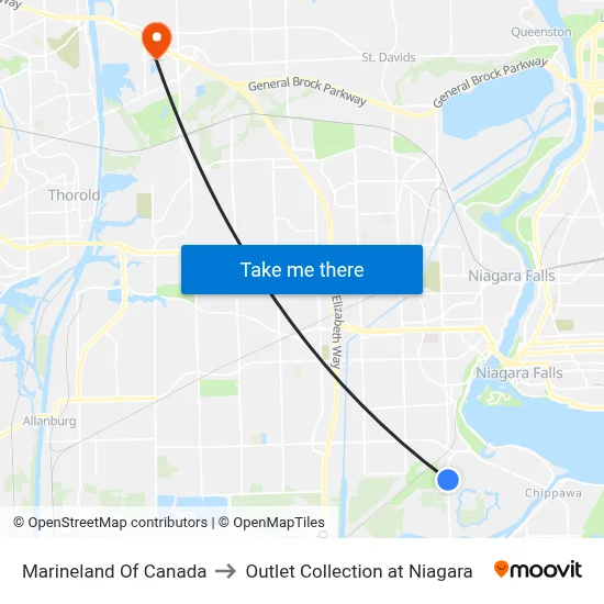 Marineland Of Canada to Outlet Collection at Niagara map