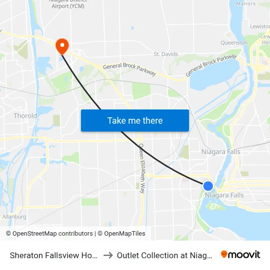 Sheraton Fallsview Hotel to Outlet Collection at Niagara map