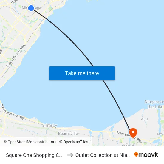 Square One Shopping Centre to Outlet Collection at Niagara map