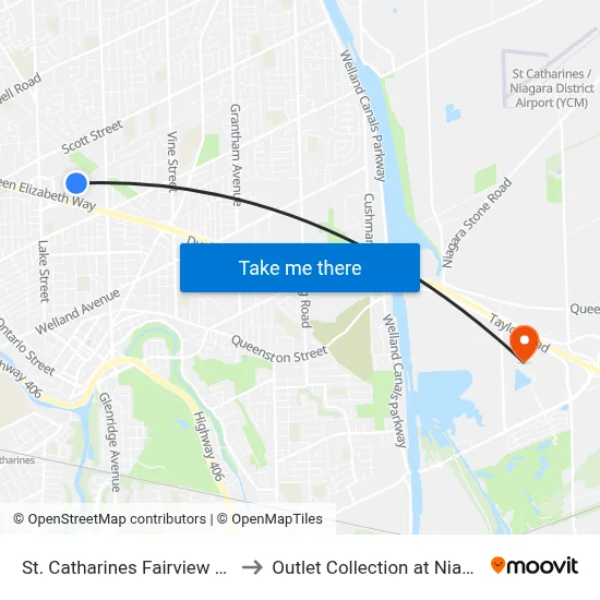St. Catharines Fairview Mall to Outlet Collection at Niagara map