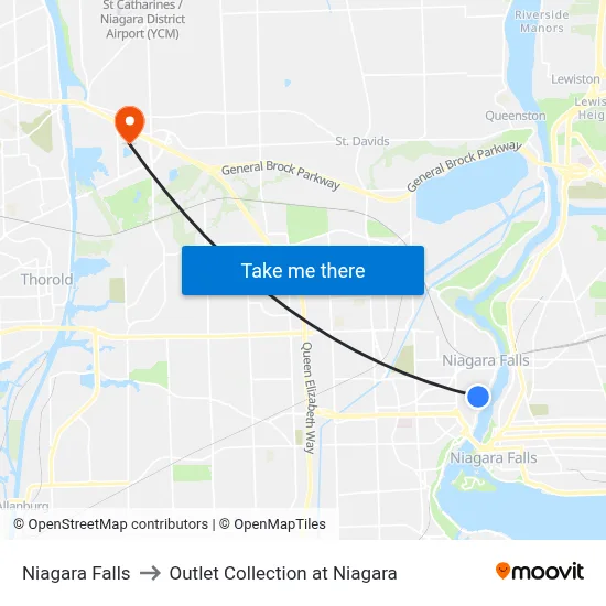 Niagara Falls to Outlet Collection at Niagara map