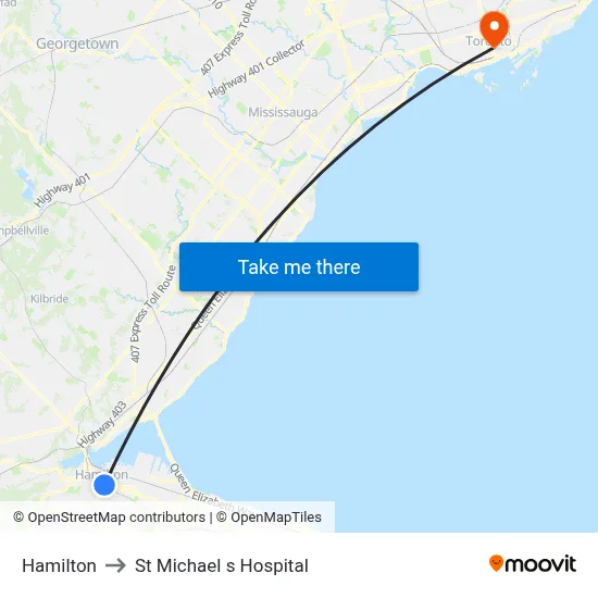 Hamilton to St Michael s Hospital map
