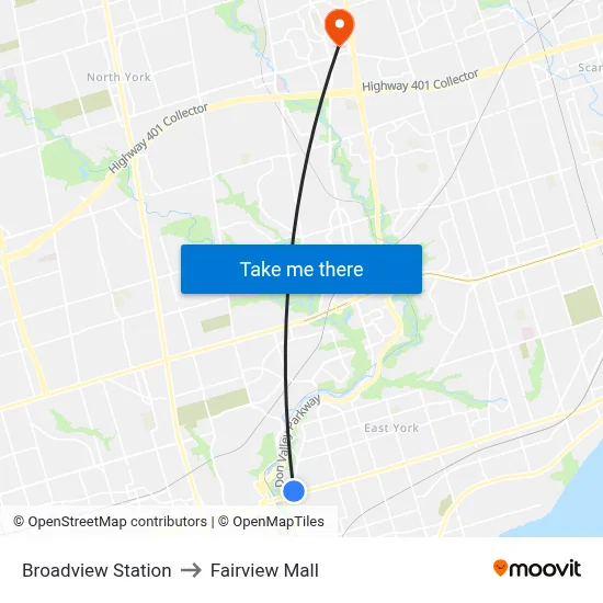 Broadview Station to Fairview Mall map