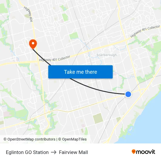 Eglinton GO Station to Fairview Mall map
