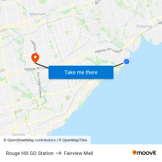 Rouge Hill GO Station to Fairview Mall map